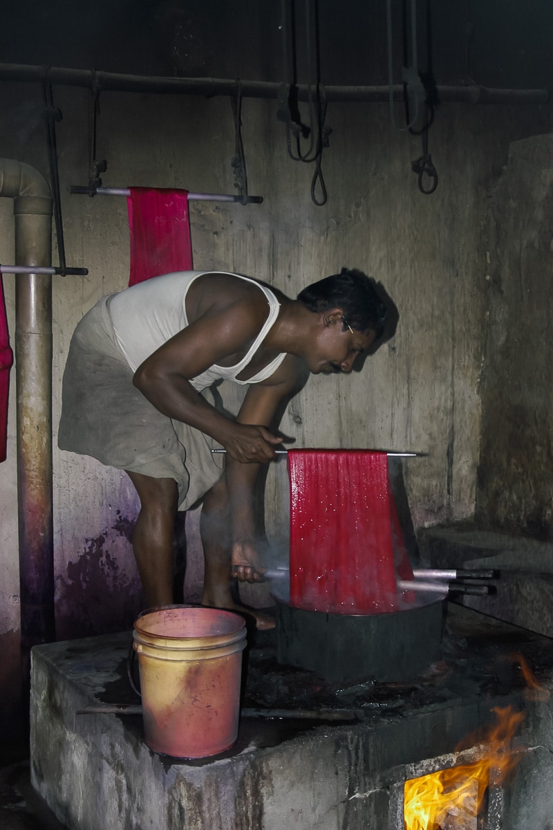 Dyeing silk in Kumbakonam, India