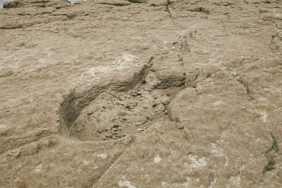 Fossilized dinosaur footprint at Lake Grapevine