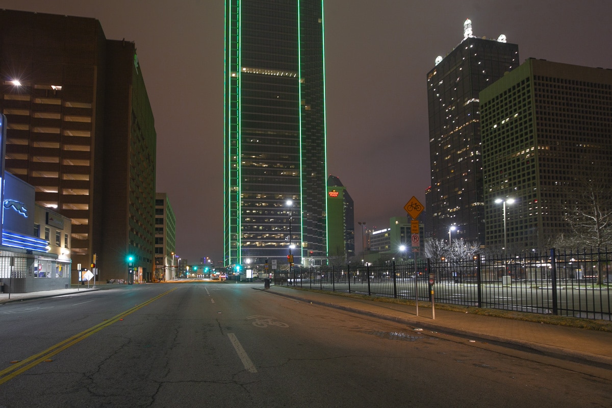 Dallas with no cars on the road after an Ice Storm