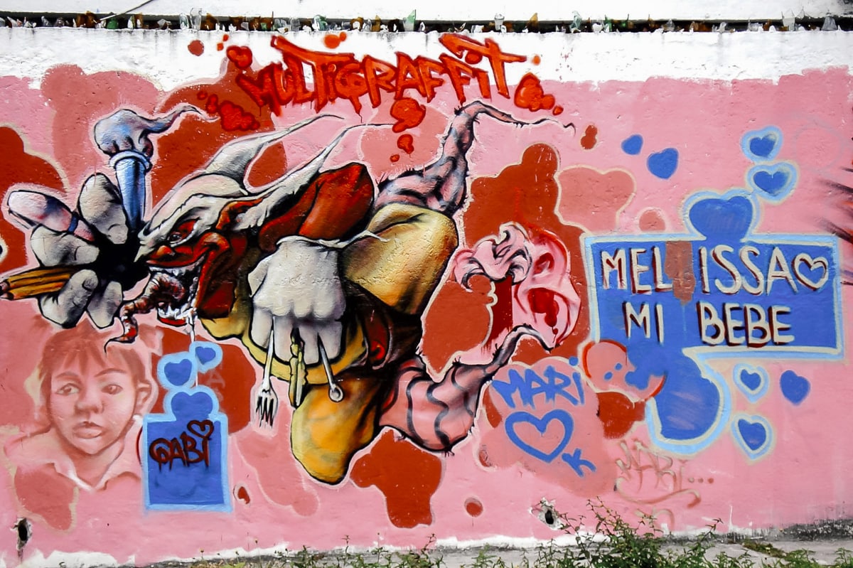A crazy clown mural in Cancun