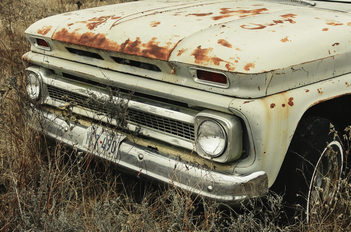 A deserted truck in a junk yard in Wills Point, Texas