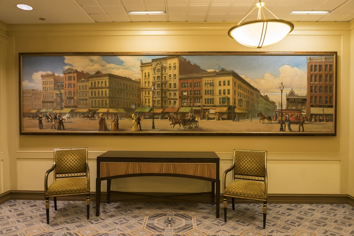 Palmer Hotel table, chairs, and art
