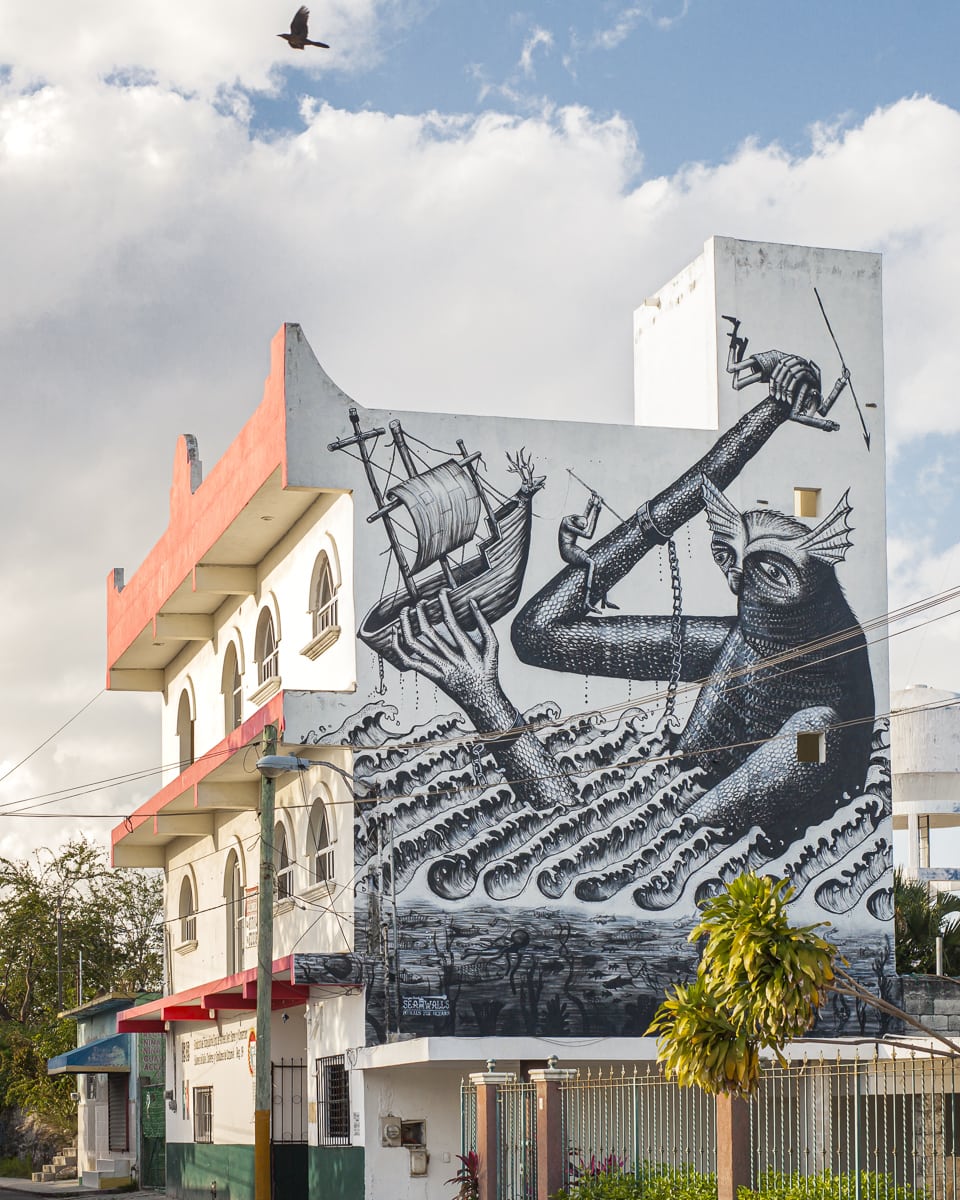 A mural of a sea monster in Cozumel, Mexico