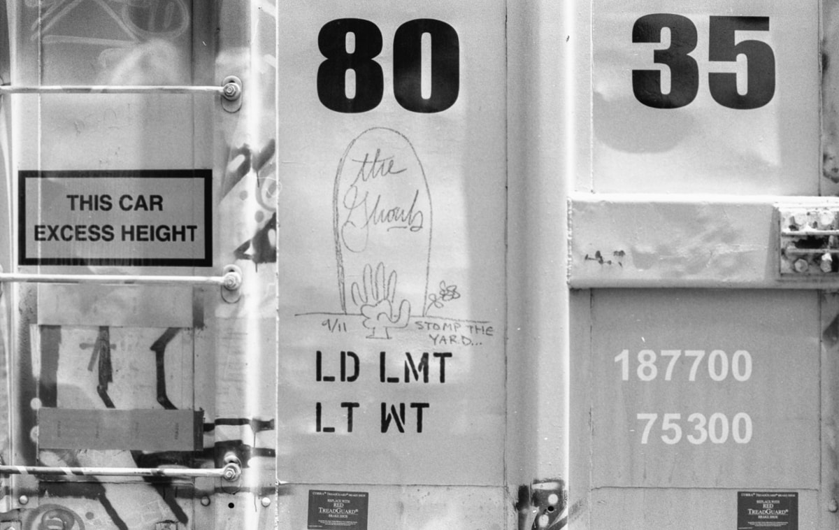 Graffiti on an abandoned rail car in Addison, Texas