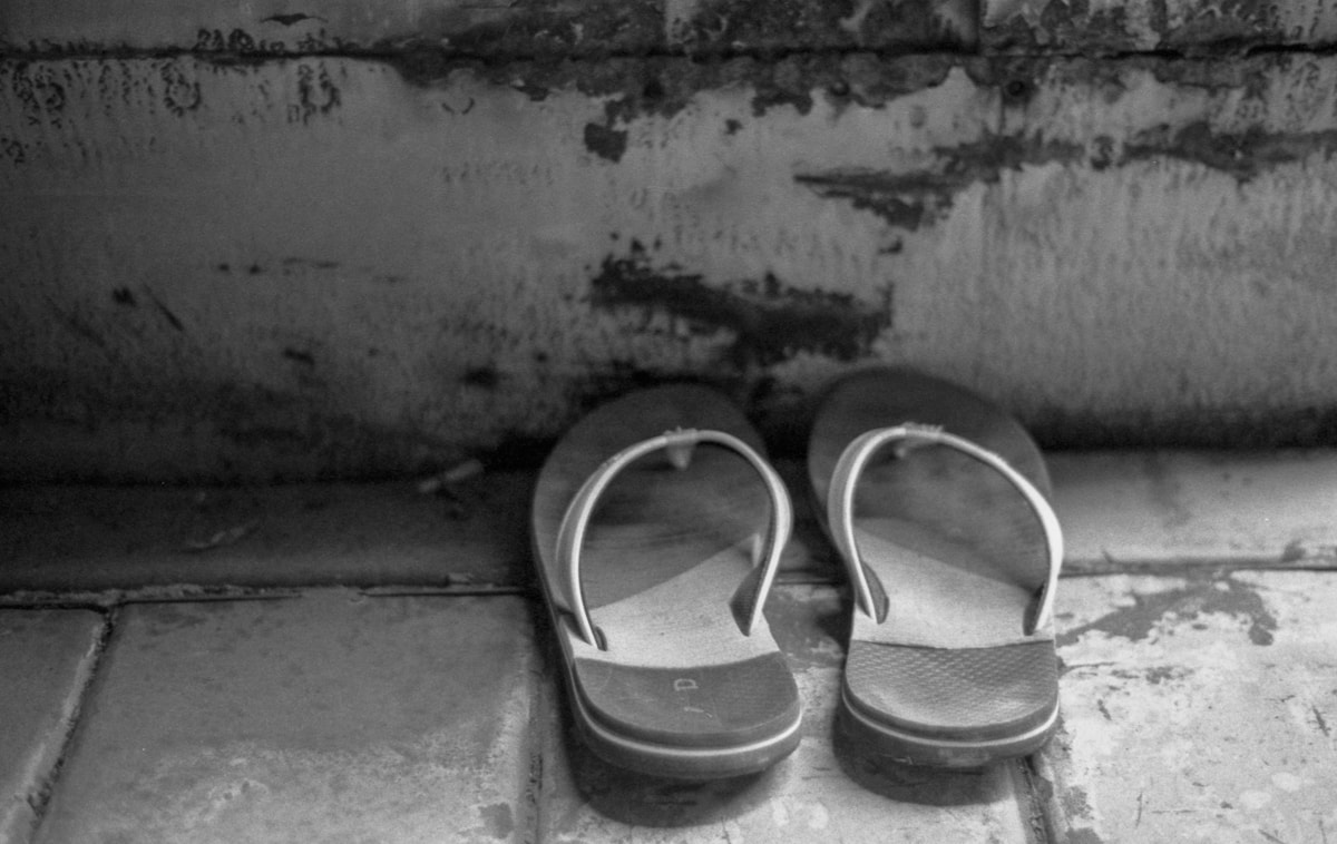 Sandals in an abandoned boxcars