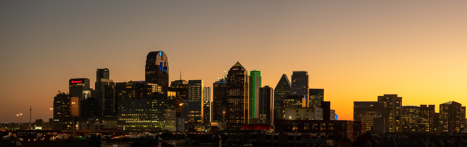 Downtown Dallas panorama at sunset