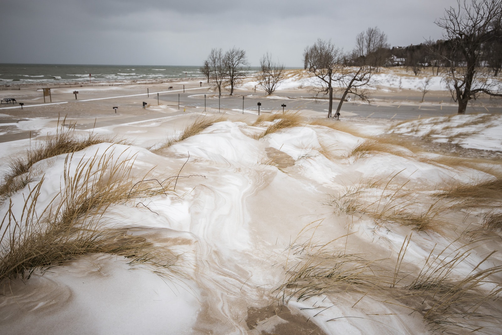Holland State Park Beach with snow
