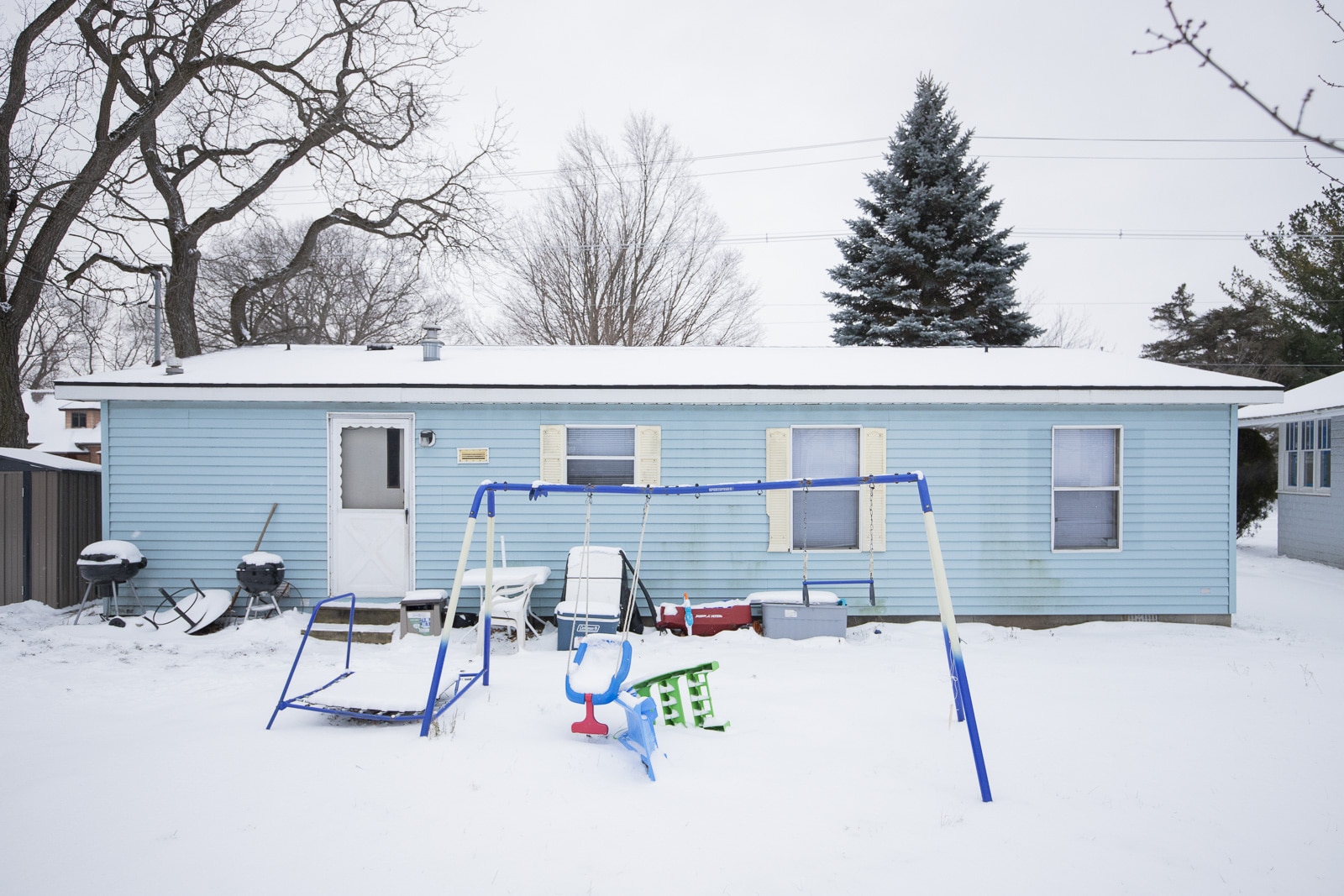 Trailer park covered with snow in Holland, Michigan