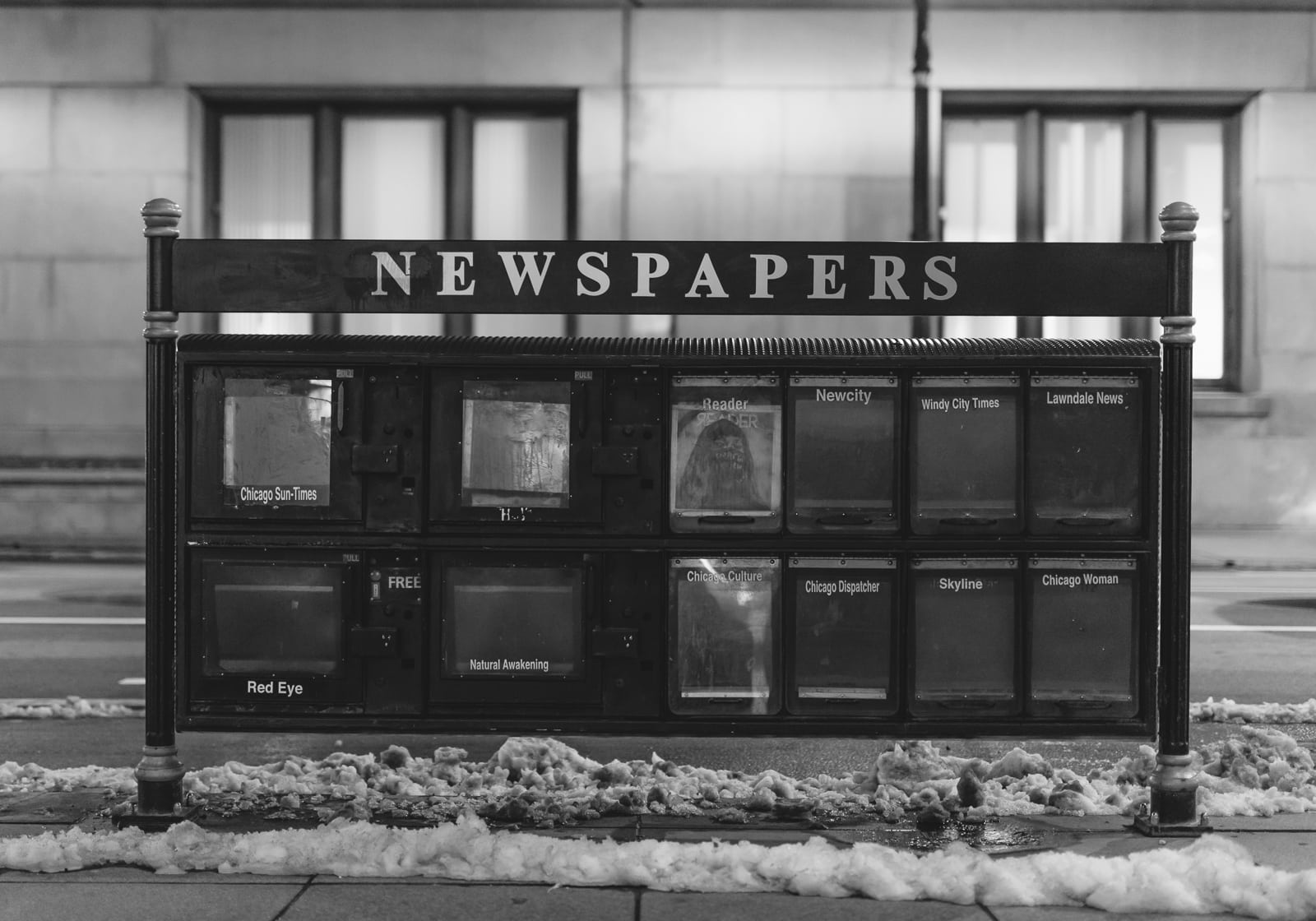 Old newspaper stand in downtown Chicago