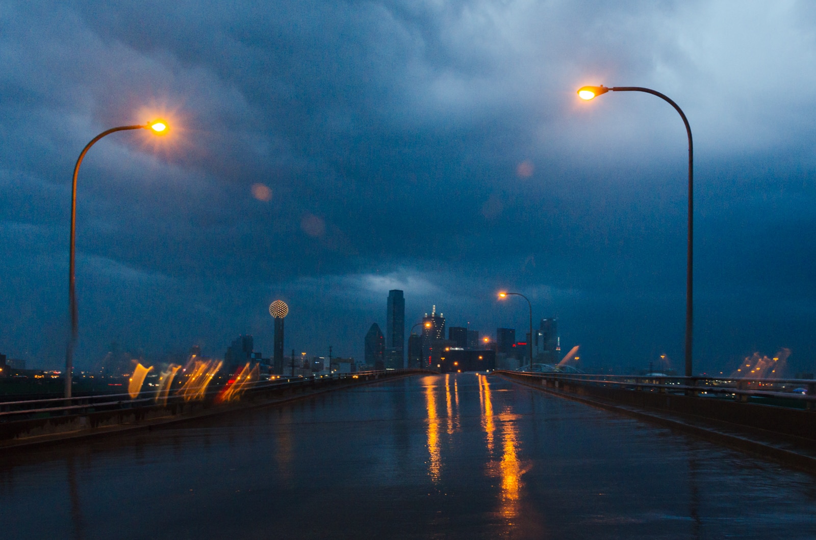 Dallas at night after a rainstorm