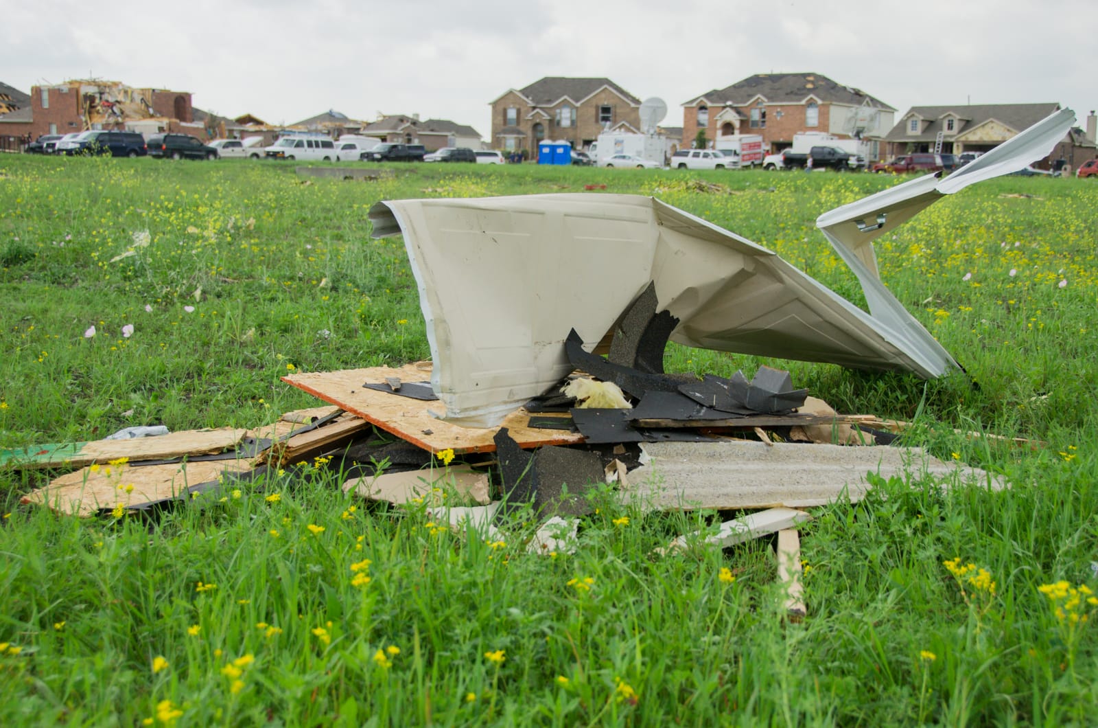 Debris left in a field by the tornado
