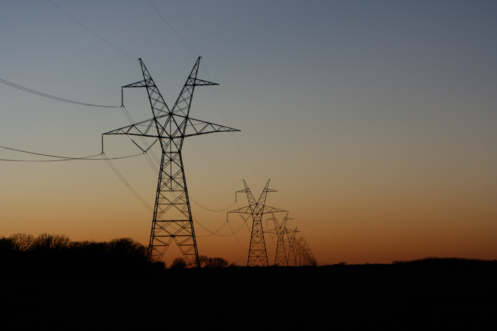 Power lines and Transmission towers at Sunset