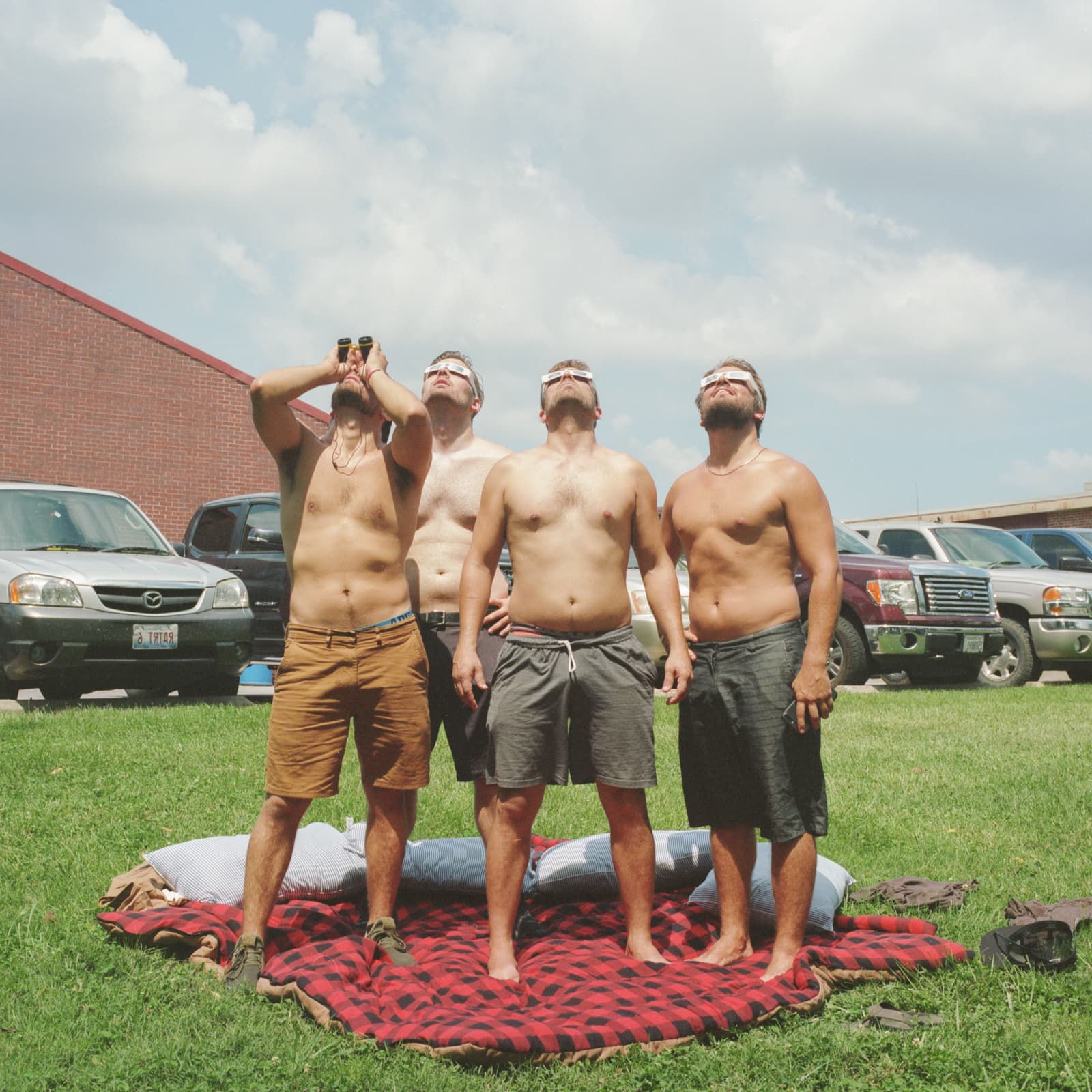 Brothers watching the total solar eclipse at SIU in Carbondale, Illinois