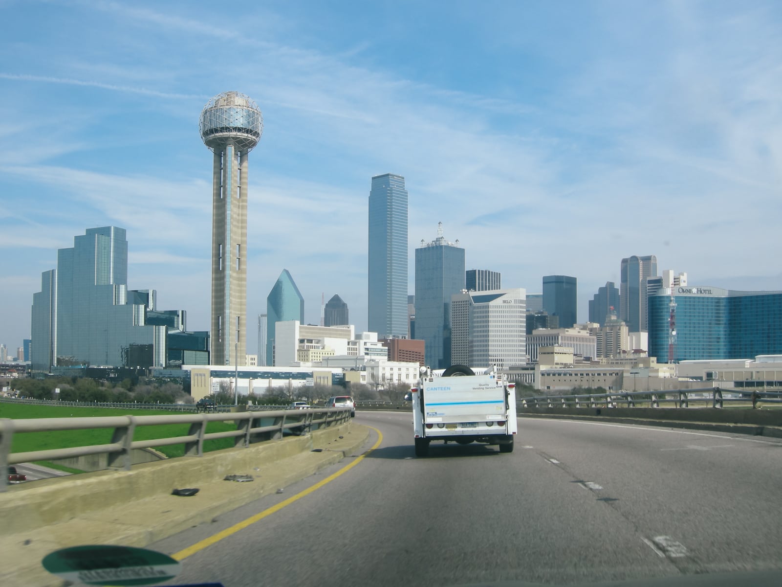 The Dallas skyline while commuting