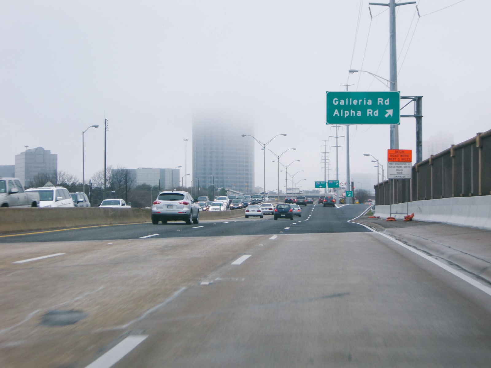 Commuting in Dallas on a foggy day
