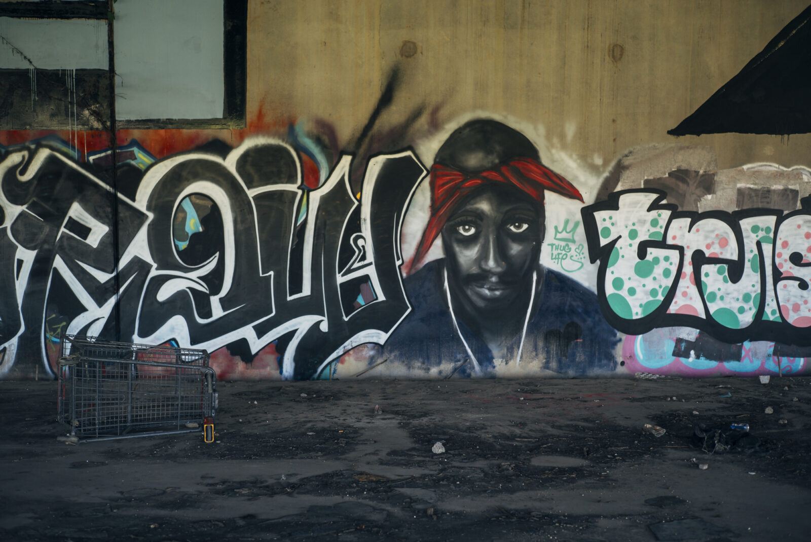 Tupac graffiti in an abandoned building in Austin, Texas
