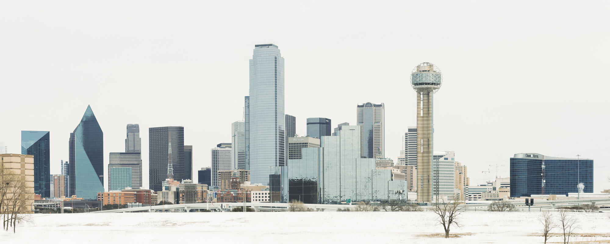 Dallas skyline covered with snow
